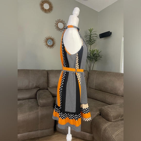 NEW Orange Black White Tan Patterned Sleeveless Shift Dress Sz L Fall Fashion - Picture 8 of 8